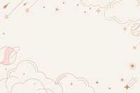 Pastel sky frame background, aesthetic celestial line art design vector