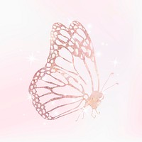 Pink holographic butterfly sticker, glitter collage element psd