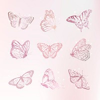 Pink holographic butterfly sticker, glitter collage element psd