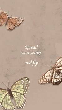 Freedom quote Instagram story template, beige butterfly background vector