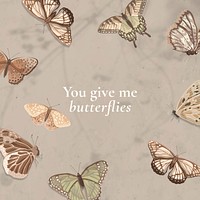 Love quote Instagram post template, beautiful vintage butterfly pattern vector