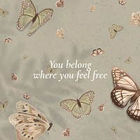 Freedom quote social media post template, beautiful vintage butterfly pattern vector