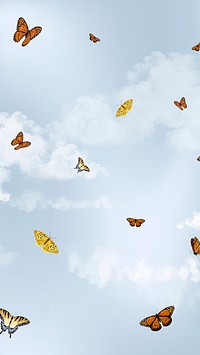 Blue sky mobile wallpaper, butterfly watercolor illustrations