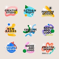 3D squiggle logo template, creative design set psd
