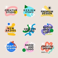 Colorful logo badge template, creative design set psd