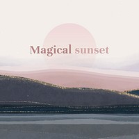 Magical sunset Instagram post template, aesthetic landscape illustration vector