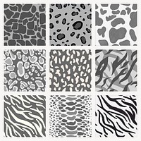 Black & white animal pattern background seamless set vector