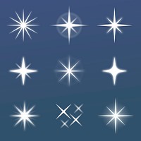 Sparkling star icons set, white flat design psd graphics