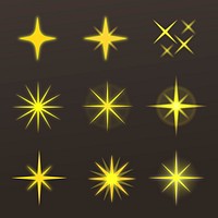 Gold star shine icon set, flat design vector graphic