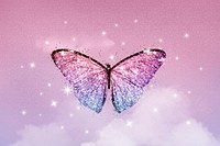Aesthetic butterfly background, pink sparkling sky design psd