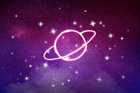 Aesthetic galaxy background, saturn & sparkling stars in dark purple psd