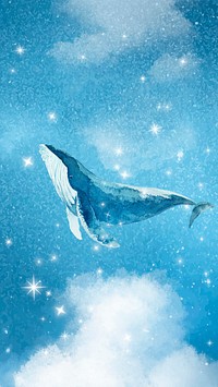 Aesthetic whale mobile wallpaper, blue sparkling background