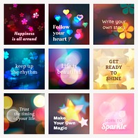 Bokeh inspirational quote template vector aesthetic social media post set