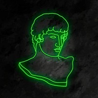 Greek man collage element, glowing neon line art in green design psd
