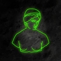 Greek woman collage element, glowing neon line art in green psd