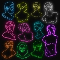 Greek people collage element, glowing neon design psd set