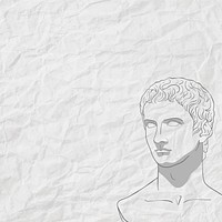 Aesthetic border, crumpled paper background for Social Media post, monoline Greek statue drawing