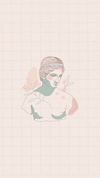 Aesthetic mobile wallpaper, grid pattern background, monoline Greek statue drawing