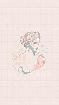 Aesthetic mobile wallpaper, grid pattern background, monoline Greek statue drawing