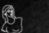 Aesthetic neon background, black background, Greek statue drawing psd