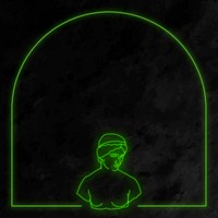 Aesthetic frame, glowing neon design in green, Greek statue psd