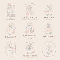 Branding logo, feminine aesthetic business identity design with Greek drawing psd set