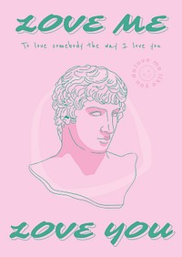 Aesthetic poster template, pastel pink design, line art Greek statue drawing psd