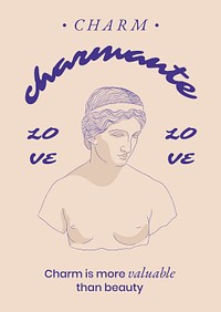 Pastel poster template, beige design, line art Greek statue drawing with inspirational quotes psd