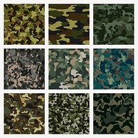 Military camouflage patterns aesthetic background design vector