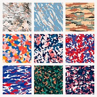 Military camouflage patterns aesthetic background design vector