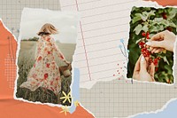 Aesthetic collage frame background, cute paper texture