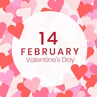 Valentines Facebook post template, pink cute heart design vector