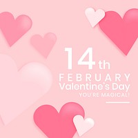 Valentines Instagram post template, pink cute heart design vector