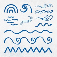 Wavy doodle sticker, cute divider drawing design set vector