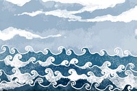 Ocean wave painted background illustration Japanese style