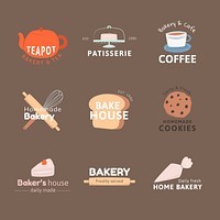 Bakery business logo template, cute design set psd