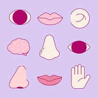 Five senses shape collage element, icon flat graphics design set vector