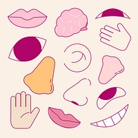 Five senses shape collage element, icon flat graphics design set vector