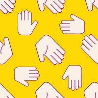 Hand pattern background, cute yellow cartoon design social media post vector