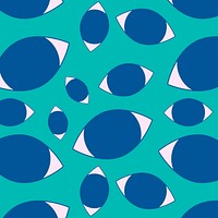 Abstract eyes pattern background, cute green blue cartoon seamless design social media post vector