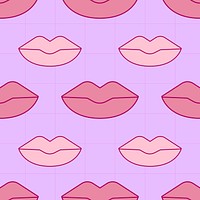 Pink lips pattern background, cute purple design social media post vector