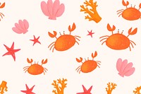 Summer animal doodle pattern, beige background