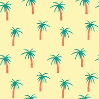 Tropical palm tree seamless pattern, yellow background in vector