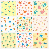 Colorful summer seamless pattern psd illustration collection psd