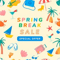 Spring break Facebook ad template, editable text vector