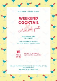 Summer weekend poster, cocktail pattern design vector