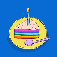 Birthday cake collage element, cute party sticker on blue background psd