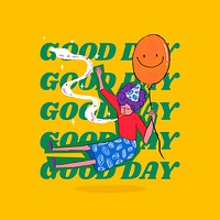 Good day collage element, cute party sticker on yellow background psd