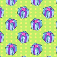 Cute present pattern green background, drawing illustration, seamless design psd