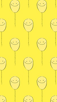 Yellow mobile wallpaper background, smiley balloons pattern illustration